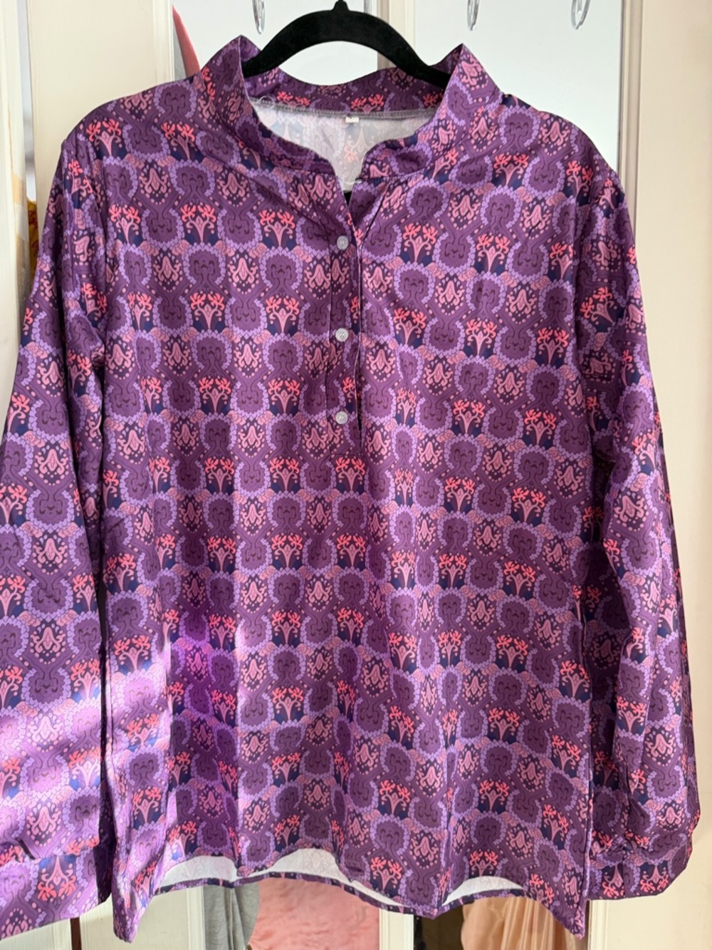 Source Unknown Purple Patterned Women’s Blouse